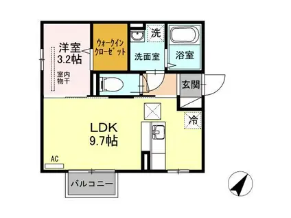 ラ・ランド上新栄(1LDK/2階)の間取り写真