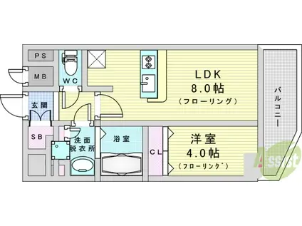 プレサンス塚本ベラビィ(1LDK/13階)の間取り写真