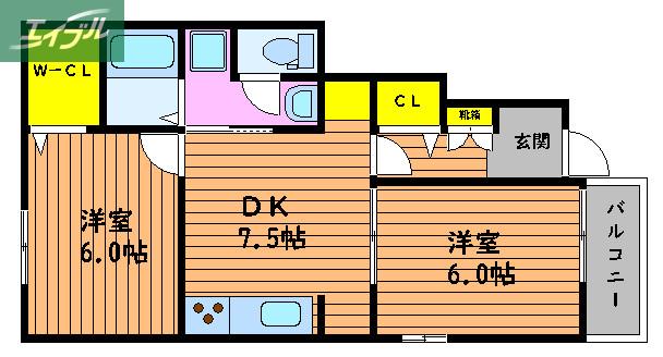 ハアラン御津(2DK/1階)の間取り写真