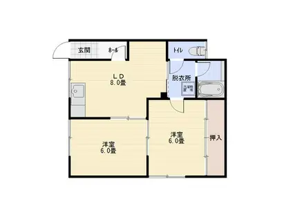 福盛ハイツA棟(2DK/1階)の間取り写真