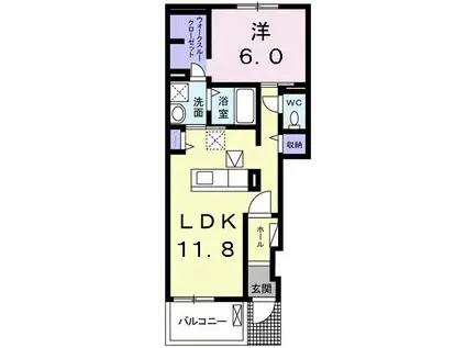 バードマウンテン ソレイユ(1LDK/1階)の間取り写真