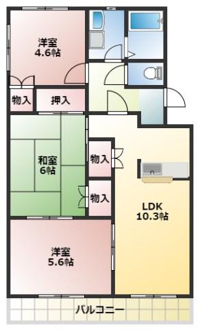 サザンクロス(3LDK/2階)の間取り写真