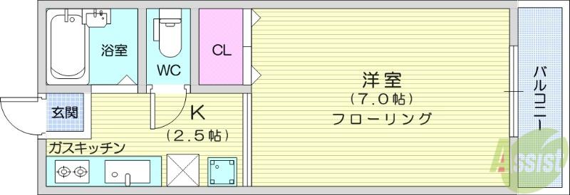 サマックスクレア原町(1K/1階)の間取り写真