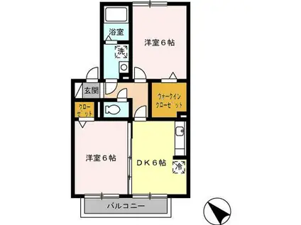 グランモア宮野(2DK/2階)の間取り写真