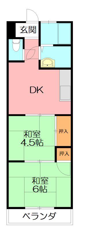 ハウスジュン(2DK/1階)の間取り写真