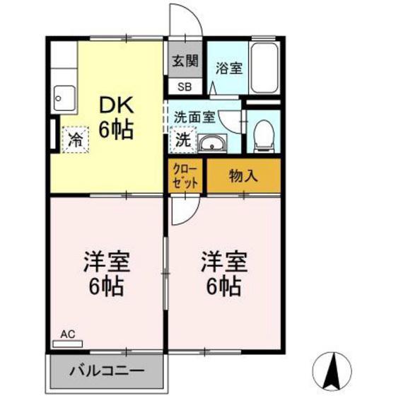 エクセルハイツ森安(2DK/1階)の間取り写真