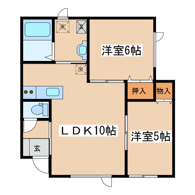 ボヌール幸(2LDK/2階)の間取り写真