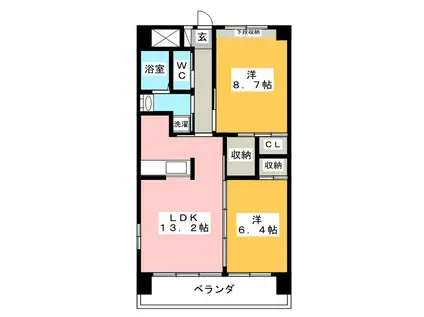 ラ・ポーゼ・ロワイヤル(2LDK/2階)の間取り写真