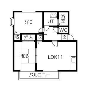 グランパルク八幡 B棟(2LDK/2階)の間取り写真
