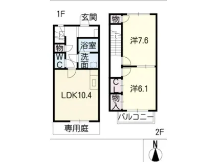 リトルエデン B棟(2LDK/1階)の間取り写真