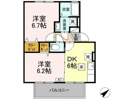 ウィルモアアサイ(2DK/1階)の間取り写真