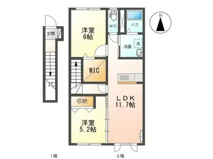 オーロラウェーブ(2LDK/2階)の間取り写真