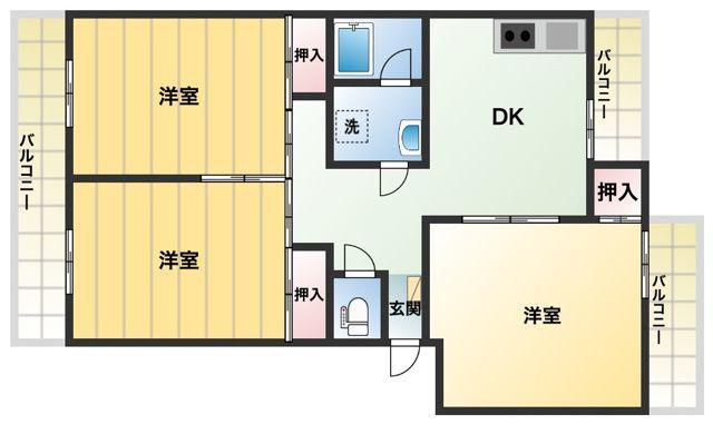 フォーサイト紫R・VIEW TERRACE(3DK/4階)の間取り写真
