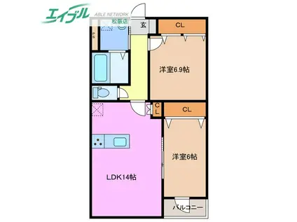 FACE MANSION(2LDK/2階)の間取り写真