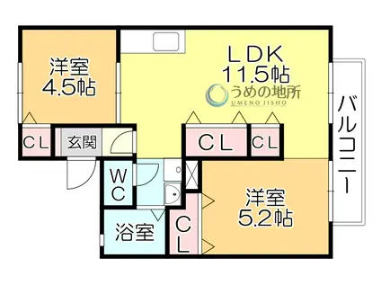 コーポ橋口 東(2LDK/1階)の間取り写真