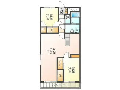 プロミネント四日市(3LDK/2階)の間取り写真