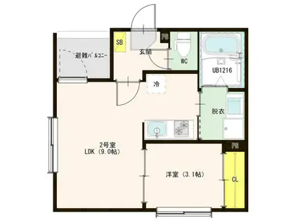 フォルトゥナ烏森町(1LDK/2階)の間取り写真