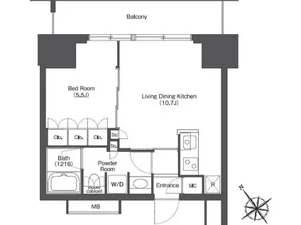 東京ポートシティ竹芝 レジデンスタワー(1LDK/15階)の間取り写真
