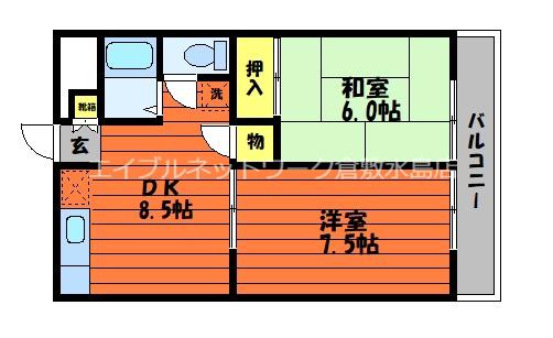 エトワール倉敷(2DK/3階)の間取り写真