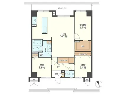 アパガーデンパレスなかしん(3LDK/7階)の間取り写真