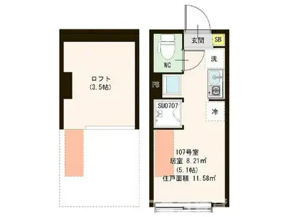 PARK TERRACE 富士見台(ワンルーム/1階)の間取り写真