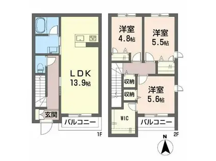 シャーメゾン駒止町III(3LDK/1階)の間取り写真