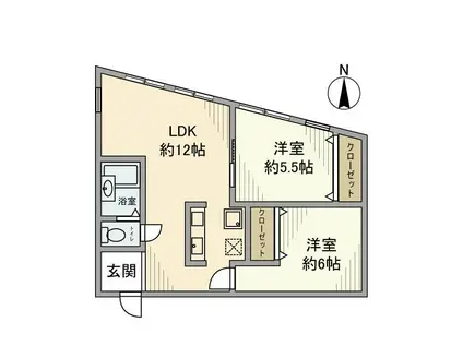 フラット代田橋(2LDK/2階)の間取り写真