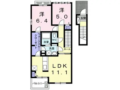 プリムローズIII(2LDK/2階)の間取り写真