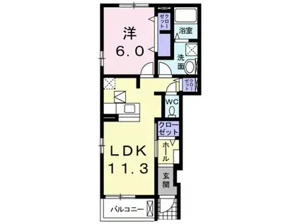 セレノひばりが丘I(1LDK/1階)の間取り写真