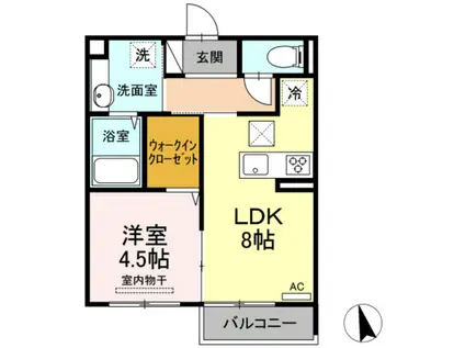フローラル五月が丘 A棟(1LDK/1階)の間取り写真