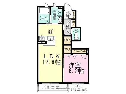 グラン アーベル(1LDK/1階)の間取り写真