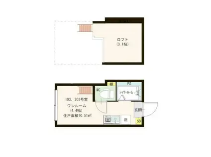 ハーモニーテラス豊島II(ワンルーム/2階)の間取り写真