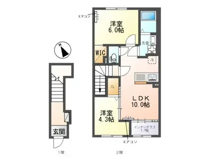 柏市篠籠田 アパート(2LDK/2階)の間取り写真