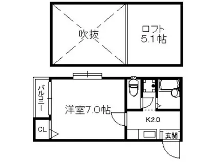 ポラリスCOZY姪浜(1K/2階)の間取り写真