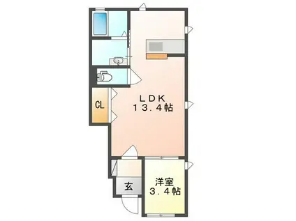 シャガールB(1LDK/1階)の間取り写真