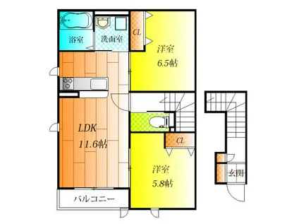 WING弐番館(2LDK/2階)の間取り写真