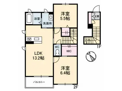 エスペランサ津之郷(2SLDK/2階)の間取り写真