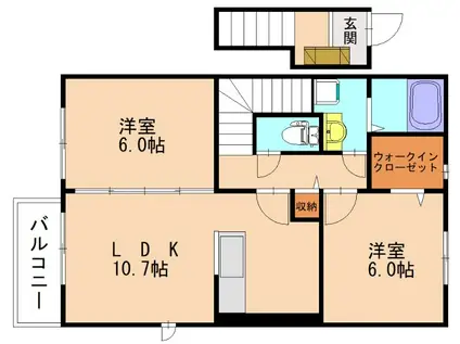 ベルコロレVI C(2LDK/2階)の間取り写真