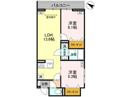 NOBLE RAFFINER東大宮(2LDK/3階)の間取り写真