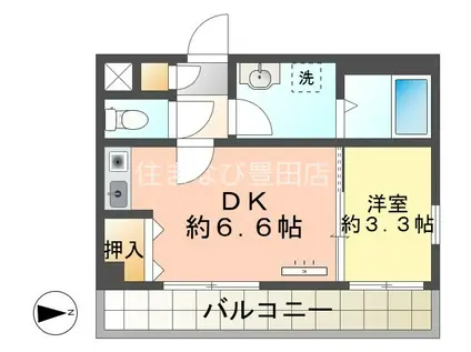 ビィシェン・シュウネ・バウエン八橋(1DK/2階)の間取り写真