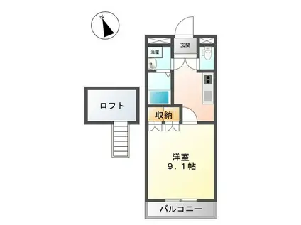 ミルフィオリ I(1K/2階)の間取り写真