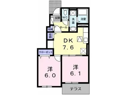 グランソレイユB(2DK/1階)の間取り写真