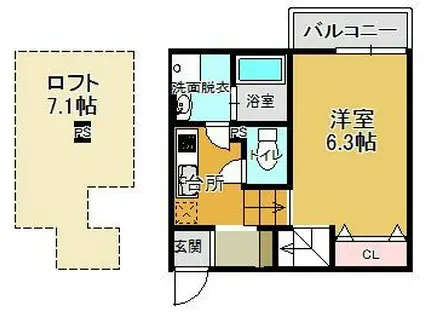 シャレオ姪浜II(1K/2階)の間取り写真