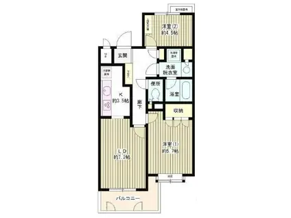 フラット浜田山(2LDK/3階)の間取り写真