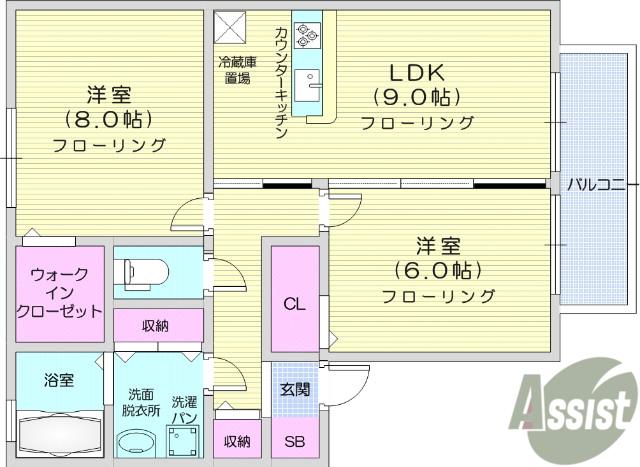 ラルーナⅡ(2DK/1階)の間取り写真
