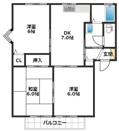 グランデージュ渡辺(3DK/2階)の間取り写真