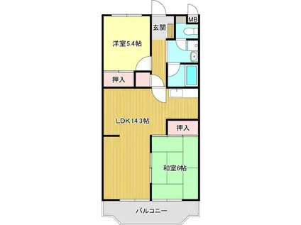 ファミーユ安座(2LDK/3階)の間取り写真