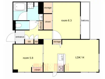 フォレナ神戸住吉(2LDK/3階)の間取り写真