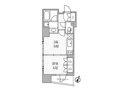 ディームス大手町ノース(1DK/4階)の間取り写真