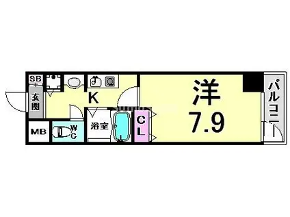 ロイヤルヒル神戸三ノ宮(1K/3階)の間取り写真